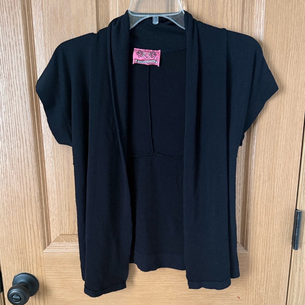 Black Open-Front Short Sleeve Cardigan Top